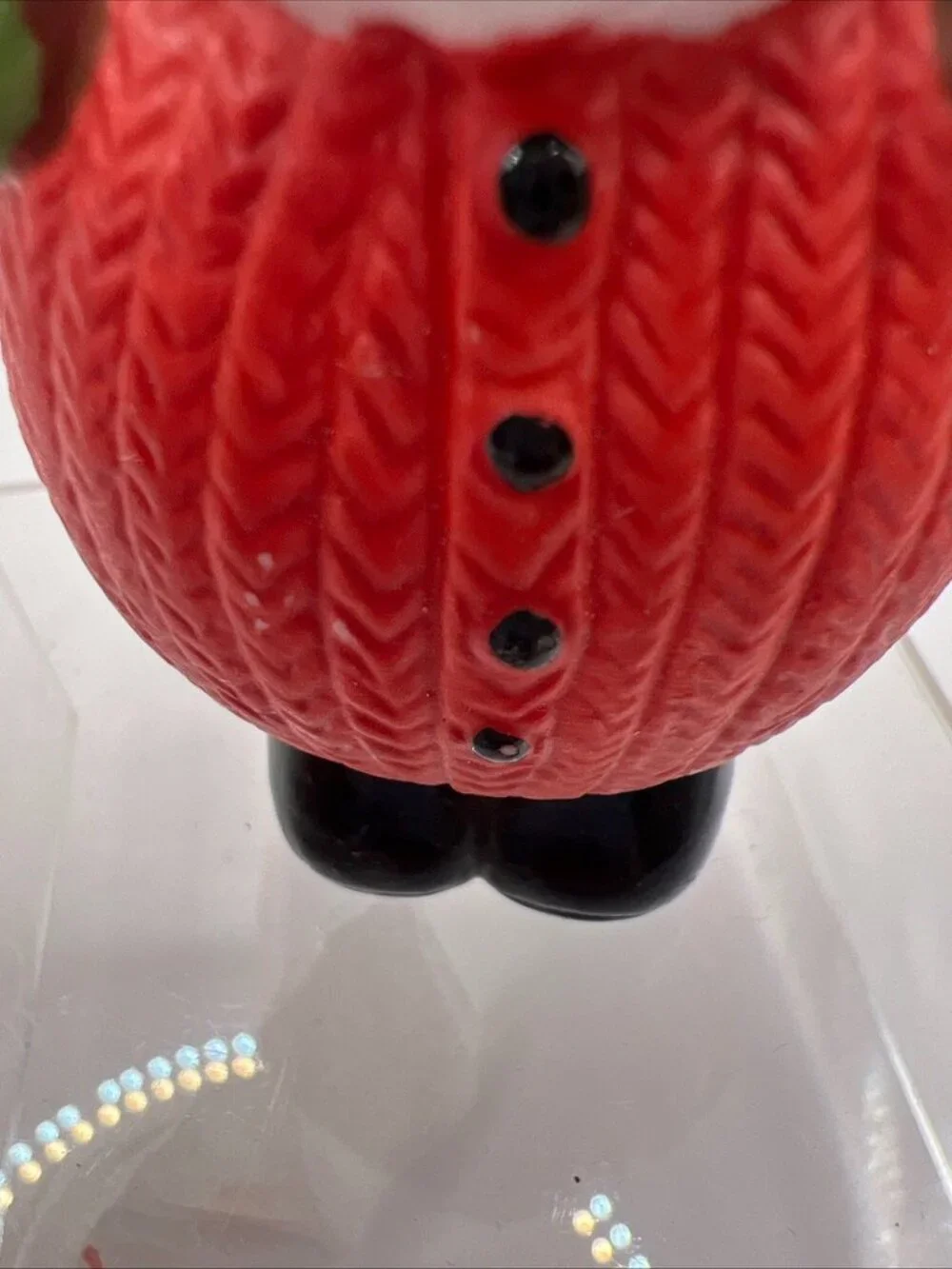 Vtg Santa Claus Figurine Christmas Ornament Roly Poly Sweater 3.5”